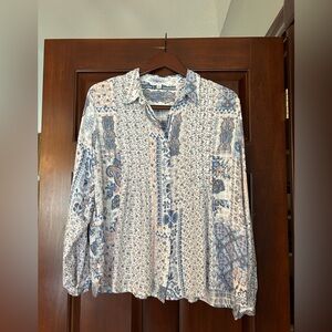 Jane + Delancey Boho Patchwork Floral Pintuck Blouse XL